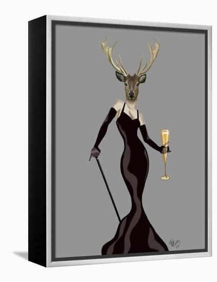 Glamour Deer in Black-Fab Funky-Framed Stretched Canvas