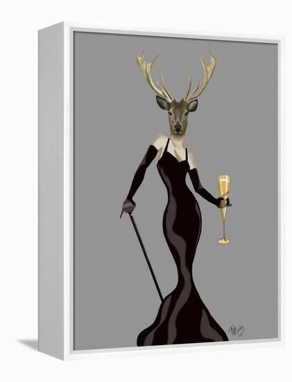 Glamour Deer in Black-Fab Funky-Framed Stretched Canvas