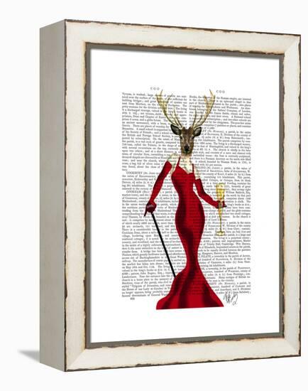 Glamour Deer in Red-Fab Funky-Framed Stretched Canvas