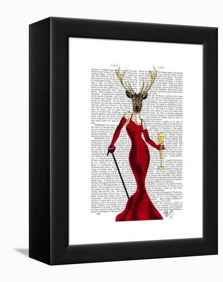 Glamour Deer in Red-Fab Funky-Framed Stretched Canvas