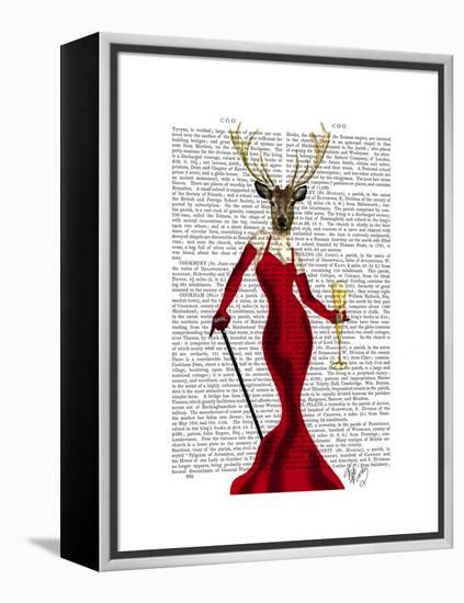 Glamour Deer in Red-Fab Funky-Framed Stretched Canvas