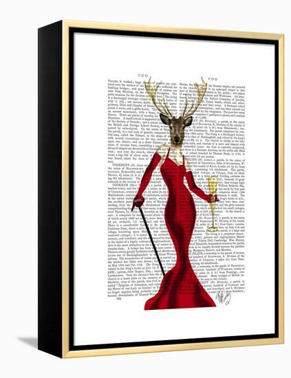 Glamour Deer in Red-Fab Funky-Framed Stretched Canvas