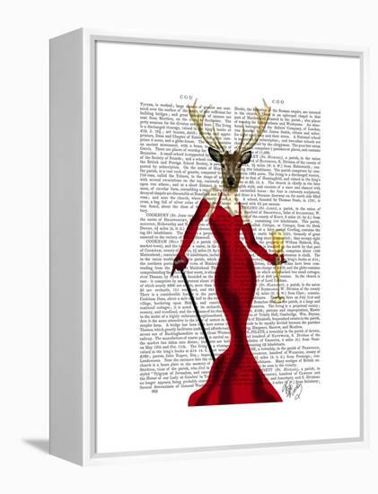 Glamour Deer in Red-Fab Funky-Framed Stretched Canvas