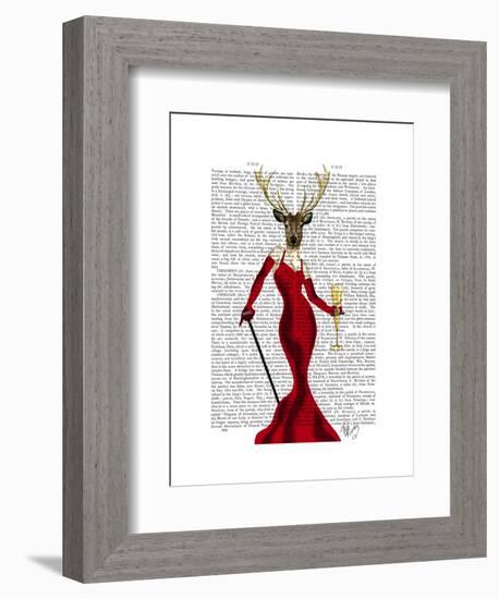 Glamour Deer in Red-Fab Funky-Framed Art Print