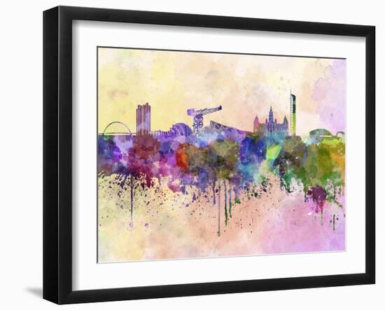 Glasgow Skyline in Watercolor Background-paulrommer-Framed Art Print