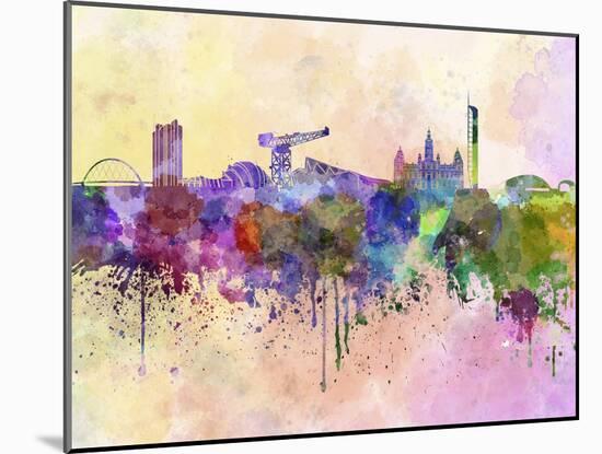 Glasgow Skyline in Watercolor Background-paulrommer-Mounted Art Print