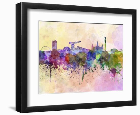 Glasgow Skyline in Watercolor Background-paulrommer-Framed Art Print