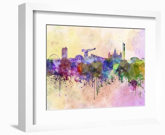 Glasgow Skyline in Watercolor Background-paulrommer-Framed Art Print