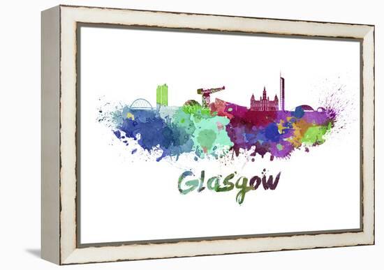 Glasgow Skyline in Watercolor-paulrommer-Framed Stretched Canvas