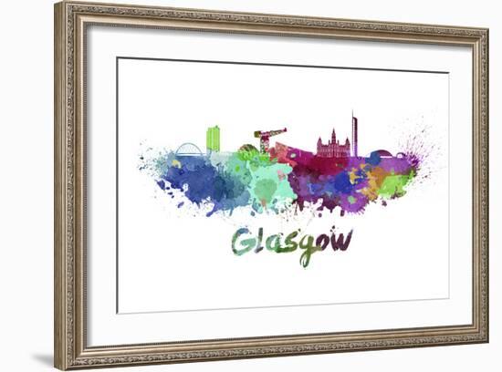 Glasgow Skyline in Watercolor-paulrommer-Framed Art Print