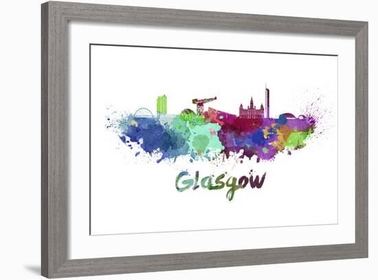 Glasgow Skyline in Watercolor-paulrommer-Framed Art Print