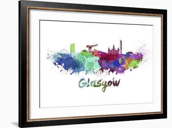 Glasgow Skyline in Watercolor-paulrommer-Framed Art Print