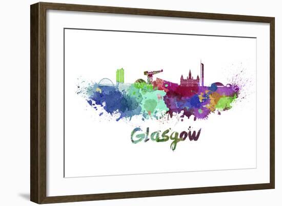 Glasgow Skyline in Watercolor-paulrommer-Framed Art Print