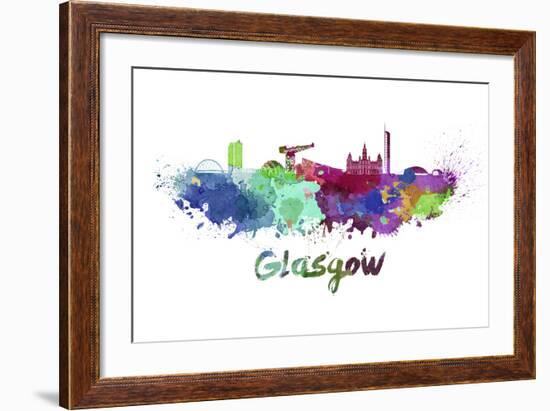 Glasgow Skyline in Watercolor-paulrommer-Framed Art Print