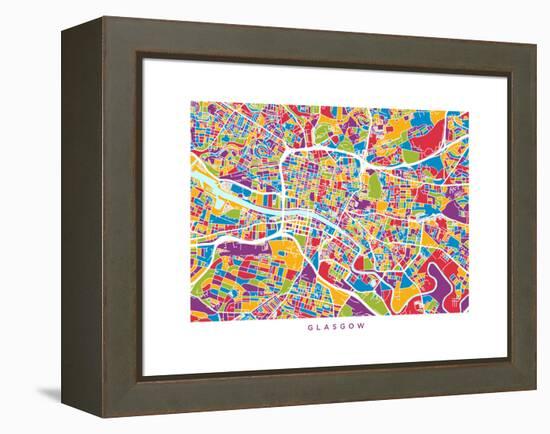 Glasgow Street Map-Michael Tompsett-Framed Stretched Canvas