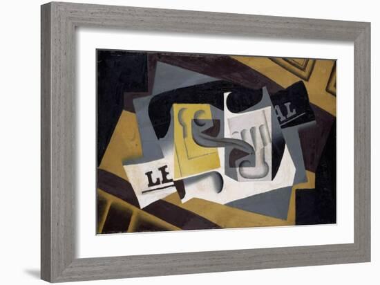 Glass and Newspaper, 1917 (Oil on Plywood)-Juan Gris-Framed Giclee Print