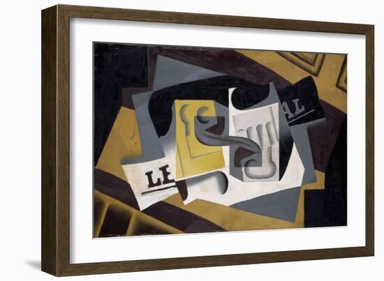 Glass and Newspaper, 1917 (Oil on Plywood)-Juan Gris-Framed Giclee Print