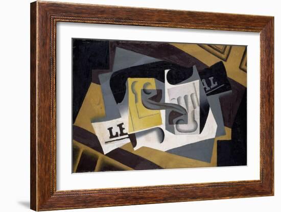 Glass and Newspaper, 1917 (Oil on Plywood)-Juan Gris-Framed Giclee Print