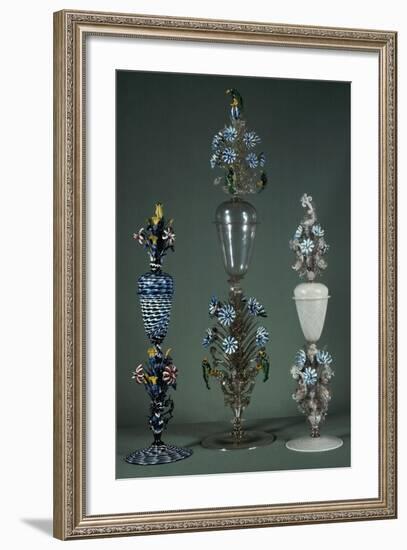 Glass Goblets with Lid and Decorated with Flowering Branches in Polychrome Enamel-null-Framed Giclee Print