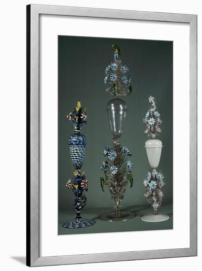 Glass Goblets with Lid and Decorated with Flowering Branches in Polychrome Enamel-null-Framed Giclee Print