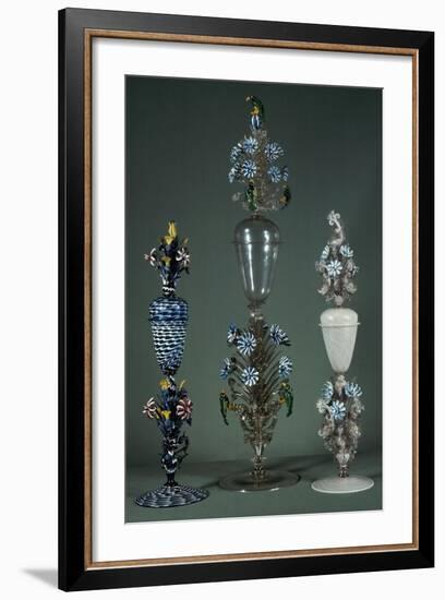 Glass Goblets with Lid and Decorated with Flowering Branches in Polychrome Enamel-null-Framed Giclee Print