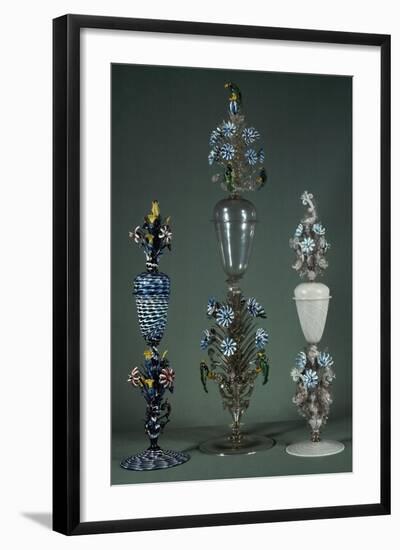 Glass Goblets with Lid and Decorated with Flowering Branches in Polychrome Enamel-null-Framed Giclee Print