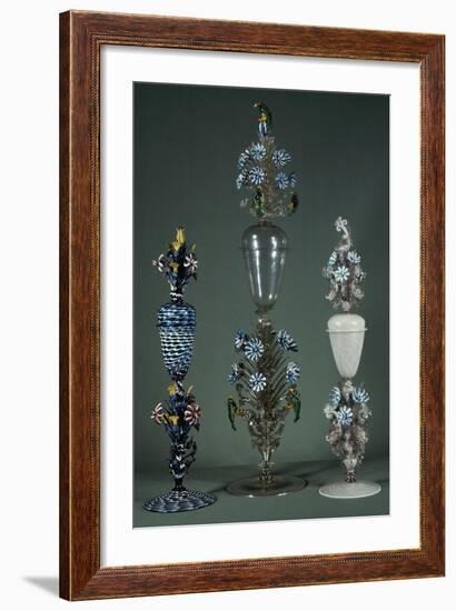 Glass Goblets with Lid and Decorated with Flowering Branches in Polychrome Enamel-null-Framed Giclee Print