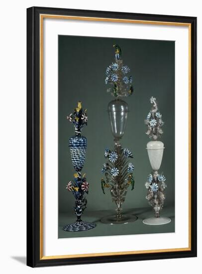 Glass Goblets with Lid and Decorated with Flowering Branches in Polychrome Enamel-null-Framed Giclee Print