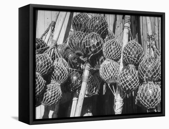 Glass Net Floats Being Used in Groups to Hold Afloat Net Markers Which Are Poles with Small Flag-Eliot Elisofon-Framed Premier Image Canvas
