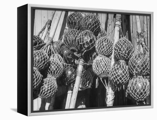 Glass Net Floats Being Used in Groups to Hold Afloat Net Markers Which Are Poles with Small Flag-Eliot Elisofon-Framed Premier Image Canvas