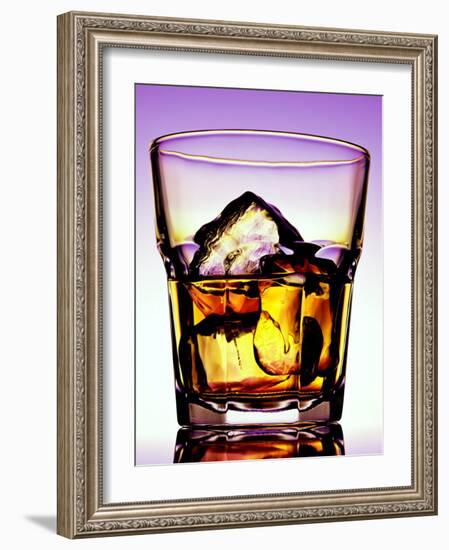 Glass of Whiskey with Ice Cubes-Peter Howard Smith-Framed Photographic Print