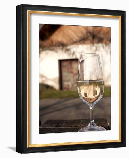 Glass of White Wine (Riesling) at Wine Cellar, Village of Vlkos, Brnensko, Czech Republic, Europe-Richard Nebesky-Framed Photographic Print