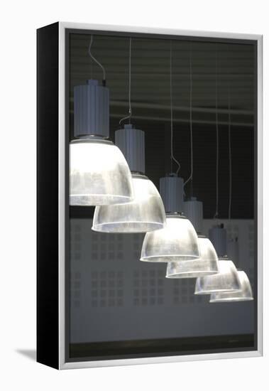 Glass Pendant Lights Hanging in a Row-David Barbour-Framed Stretched Canvas
