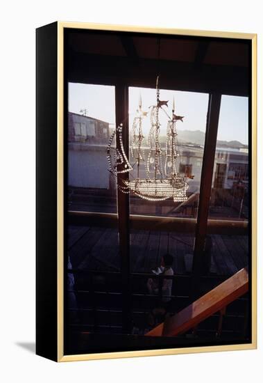 Glass Suncatcher, in the Form of a Three-Masted Ship, in Floating Home, Sausalito, CA, 1971-Michael Rougier-Framed Premier Image Canvas