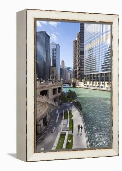 Glass Towers Along the Chicago River, Chicago, Illinois, United States of America, North America-Amanda Hall-Framed Premier Image Canvas