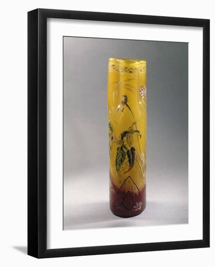 Glass Vase with Cylindrical Body-Emile Galle-Framed Giclee Print