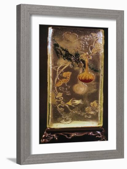 Glass Vase with Transparent Cinesizzanti Motifs and Relief-Emile Galle-Framed Giclee Print