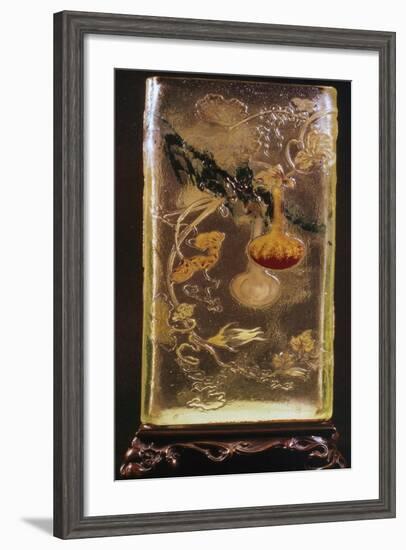 Glass Vase with Transparent Cinesizzanti Motifs and Relief-Emile Galle-Framed Giclee Print