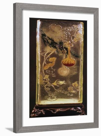 Glass Vase with Transparent Cinesizzanti Motifs and Relief-Emile Galle-Framed Giclee Print