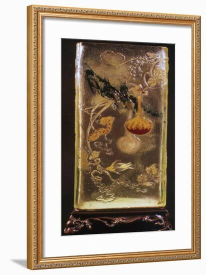 Glass Vase with Transparent Cinesizzanti Motifs and Relief-Emile Galle-Framed Giclee Print