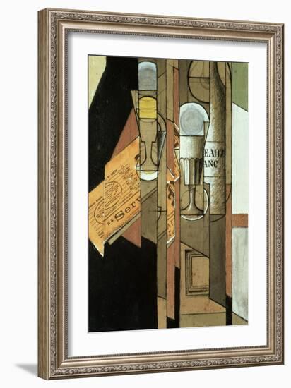 Glasses, a Newspaper and a Bottle of Wine-Juan Gris-Framed Giclee Print