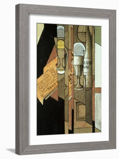 Glasses, a Newspaper and a Bottle of Wine-Juan Gris-Framed Giclee Print