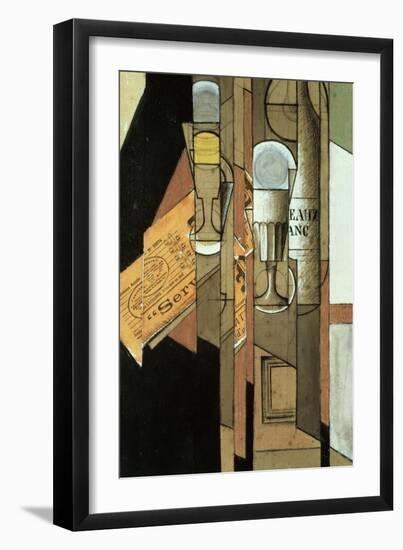 Glasses, a Newspaper and a Bottle of Wine-Juan Gris-Framed Giclee Print