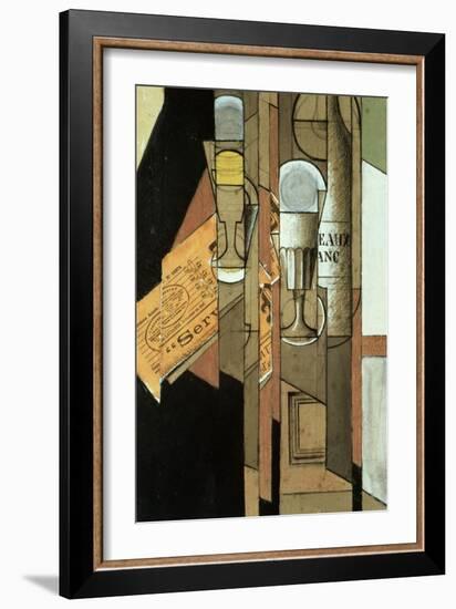 Glasses, a Newspaper and a Bottle of Wine-Juan Gris-Framed Giclee Print