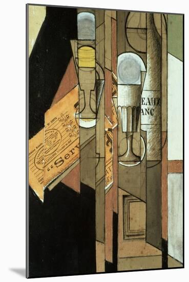 Glasses, a Newspaper and a Bottle of Wine-Juan Gris-Mounted Giclee Print