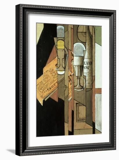 Glasses, a Newspaper and a Bottle of Wine-Juan Gris-Framed Giclee Print