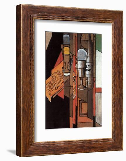 Glasses, Newspaper, and Bottle of Wine-Juan Gris-Framed Art Print