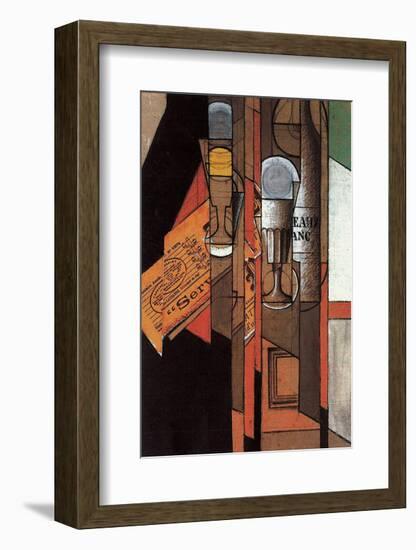 Glasses, Newspaper, and Bottle of Wine-Juan Gris-Framed Art Print