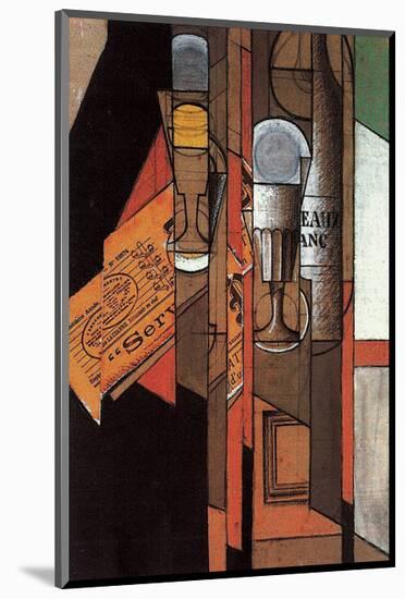 Glasses, Newspaper, and Bottle of Wine-Juan Gris-Mounted Art Print