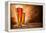 Glasses of Beer on Wooden Table-Jag_cz-Framed Premier Image Canvas